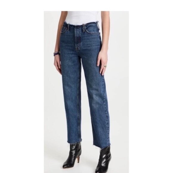 NWT Anine Bing Gavin 1999 mid rise raw hem waist button fly relaxed jeans - Picture 1 of 16